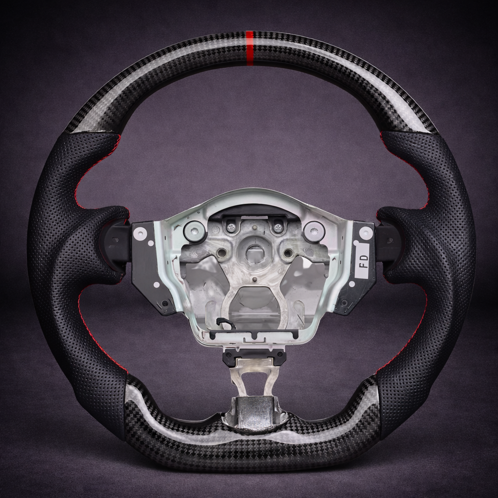 Volante Deportivo de Fibra de Carbono y Cuero con Costuras Rojas para Nissan 370Z (2009–2020)