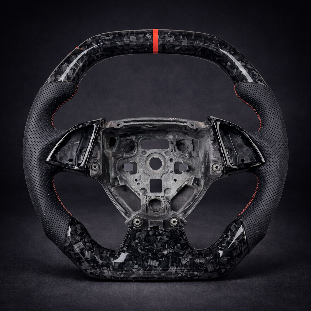 Volante Deportivo de Fibra de Carbono Forjada y Cuero para Chevrolet Camaro 2015–2019 / Corvette C7 2014–2019