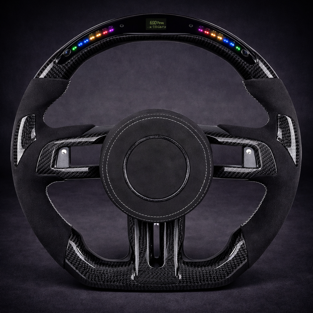Volante Deportivo LED de Fibra de Carbono para Ford Mustang GT 2018–2023 con Pantalla y Indicador RPM