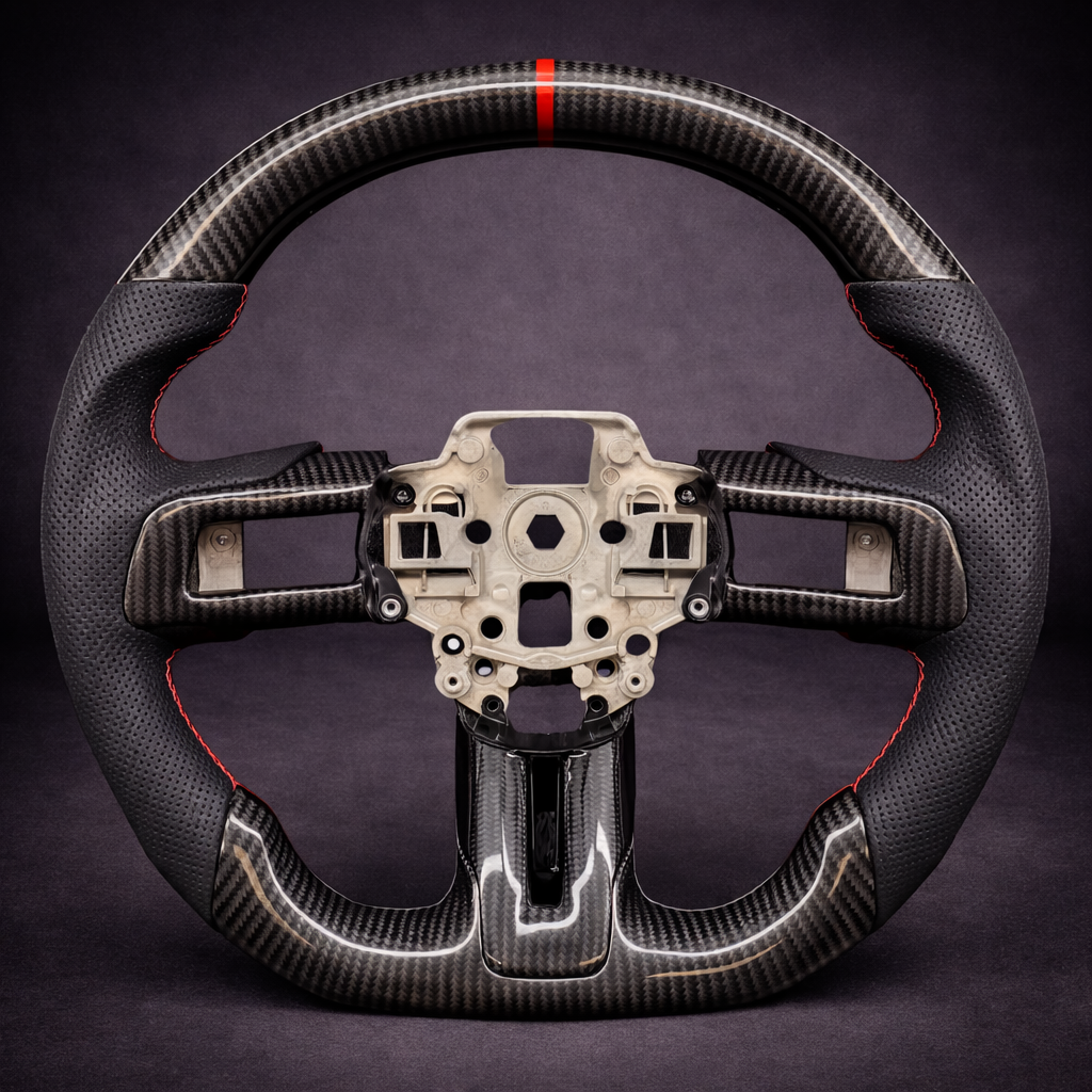 Volante Deportivo de Fibra de Carbono y Cuero para Ford Mustang GT / Shelby 2015–2023