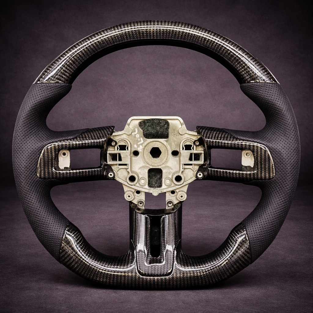 Volante Deportivo de Fibra de Carbono y Cuero para Ford Mustang 2015–2023